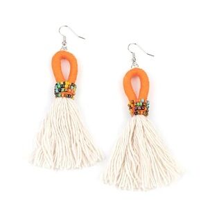 Orange and Cream Tassel Earrings